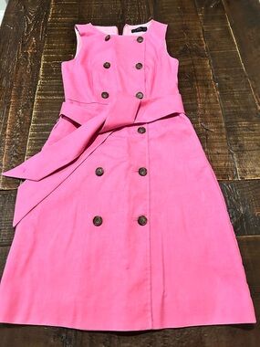 J. Crew Bright Pink Double-Breasted Sleeveless Mini Dress with Tie Belt